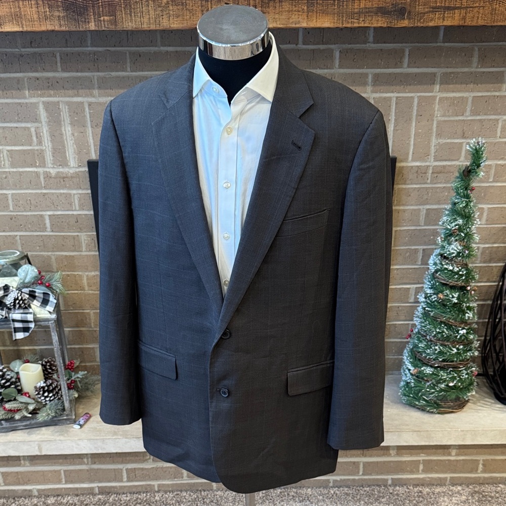 Brooks Brothers mens 46L gray blue plaid 2-button 100% wool Madison jacket EUC